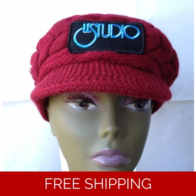Burgundy Woman Winter Cap W & B Front Logo